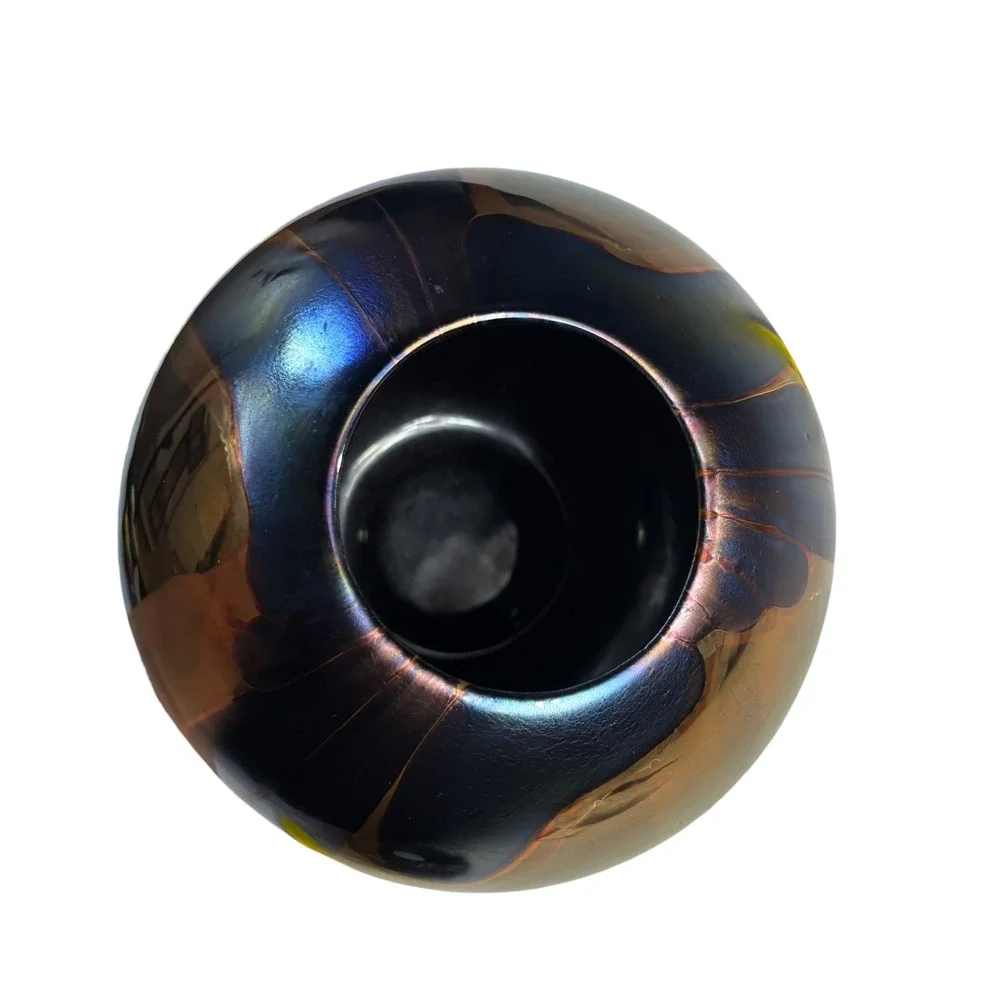 Nielsen Extraordinary Ceramics PIridescent Metallic Sphere Vase Signed 2000 7in